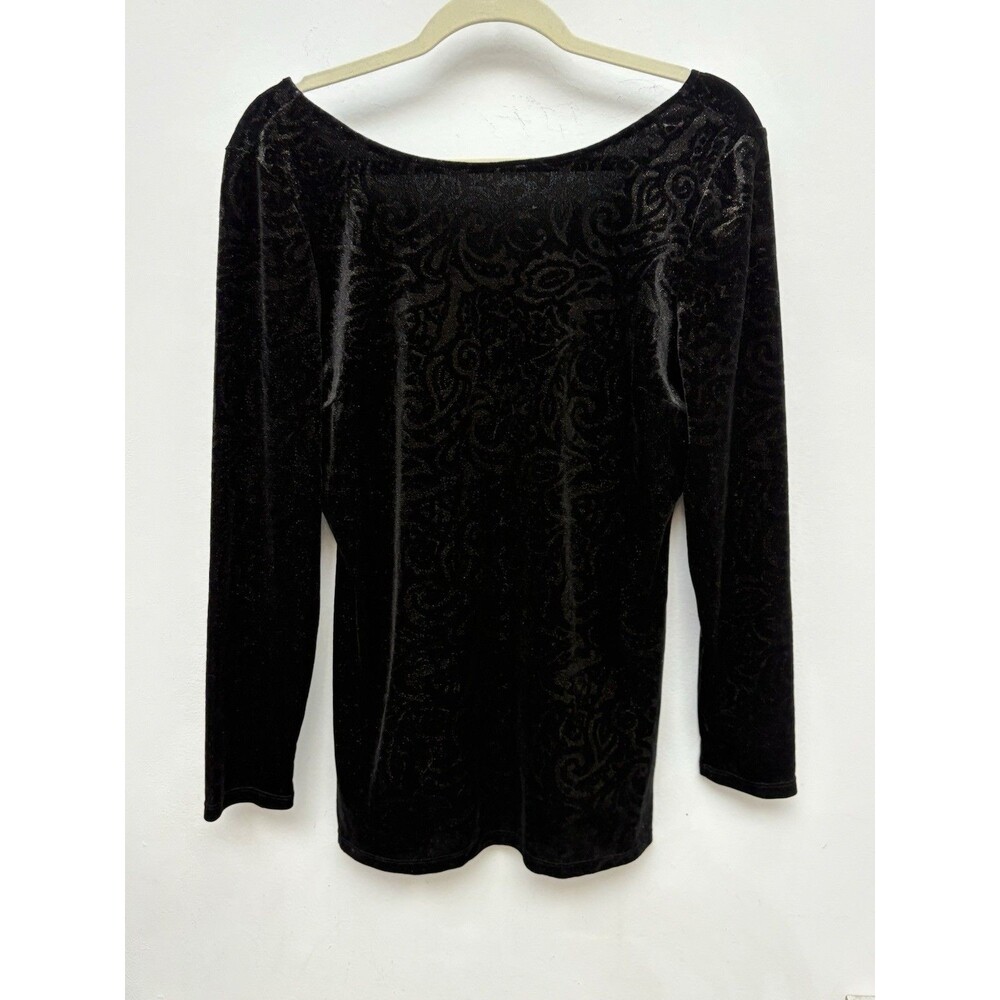 Cache Velvet Floral Tunic Top Black & Gold Shimmer Long Sleeve Scoop Back Size L